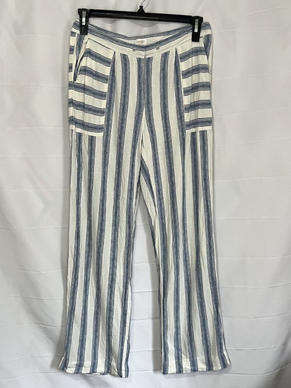 Laundry by Shelli Segal Blue White Striped Lagenlook Linen Beach Pants Womens 8